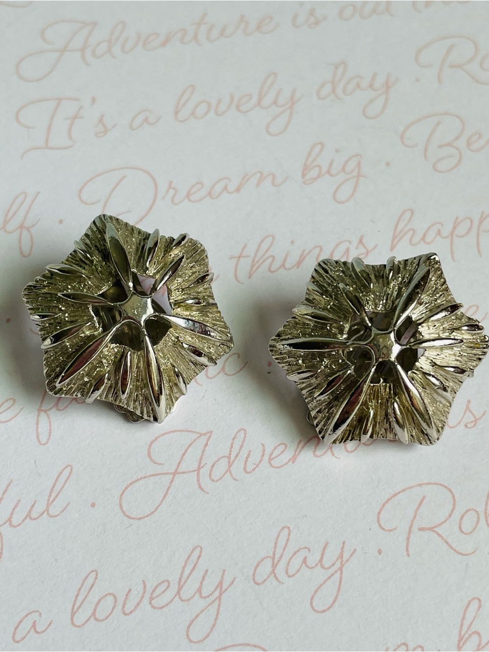 Silver Tone Floral Elegant Clip-On Earrings 1"